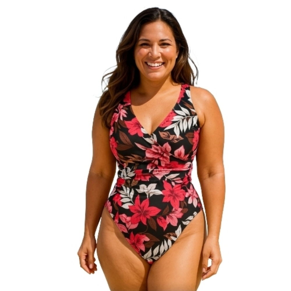 Shore Shapes Hawaiian Floral One‎ Piece Swimsuit. Women's Size 12